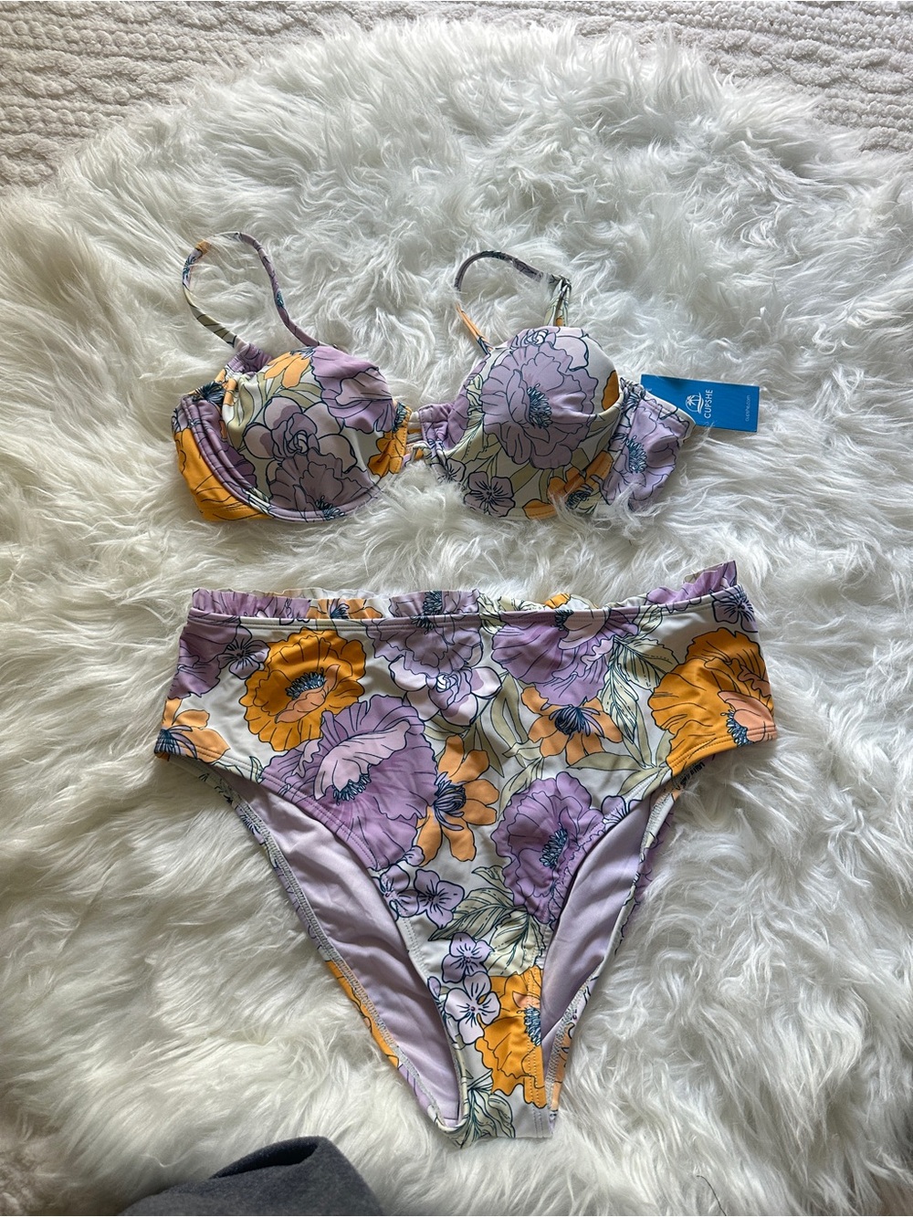 Floral Two-Piece Bikini Set in Lilac & Mustard